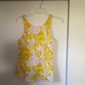 Banana Republic Yellow and White Floral Satin Effect Peplum Top